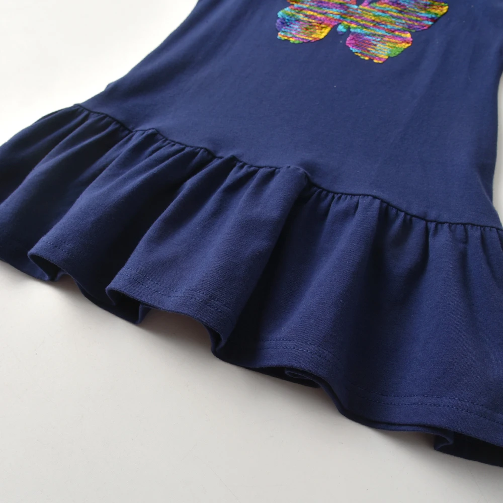 DXTON Vestido lentejuelas niña manga mariposa arcoíris algodón - imagen 3