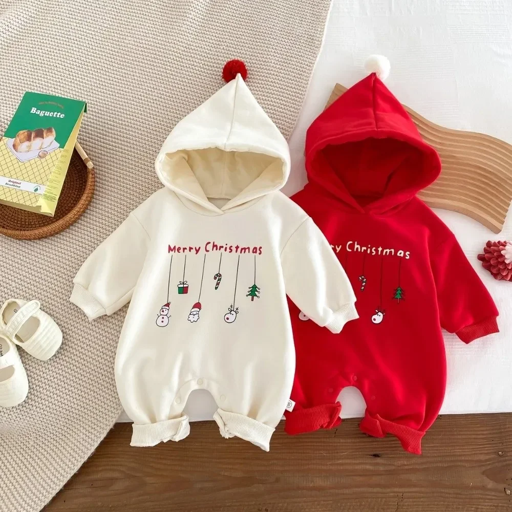 Niños Niñas Letras Estampado Navidad Mameluco Con Capucha Mono Navidad Mono Otoño Invierno