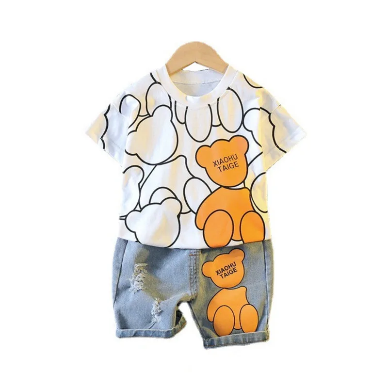 Nueva ropa de verano para niñas, traje para niños, camiseta de dibujos animados a la moda, pantalones cortos, 2 unids/set, disfraz informal para niños, chándales para niños