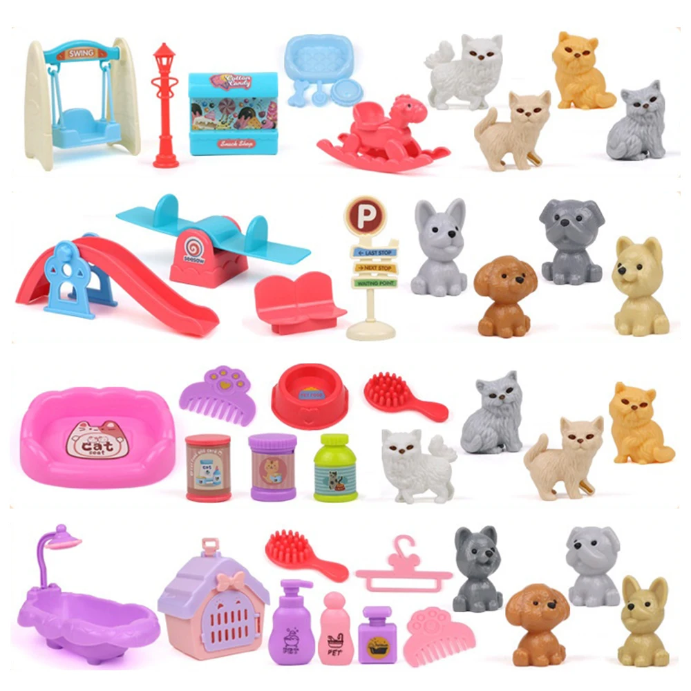 QWZ juguete para juego de imitación, Mini mascotas moda, casa perros y gatos, perrera, bañera niños, accesorios el mejor regalo