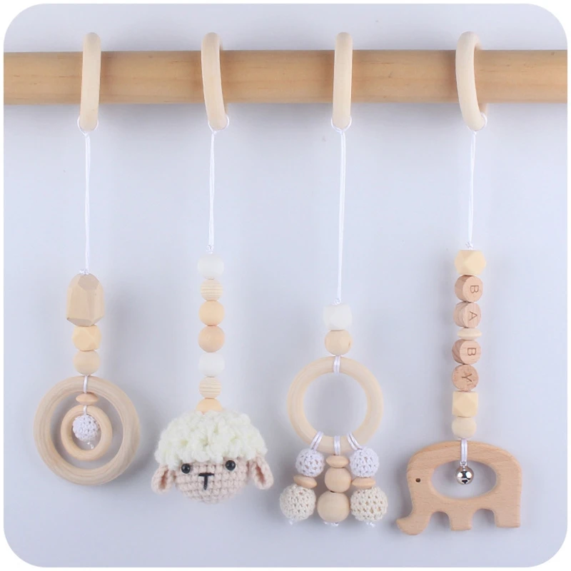 4 Uds de madera de haya bebé Estructura de gimnasia para bebés recién nacido actividad Fitness estante colgante juguetes colgantes traqueteo de ganchillo bebé decoración de la habitación de los niños - imagen 3