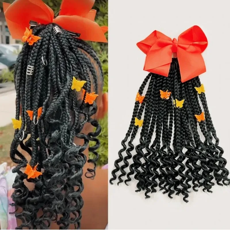 Extensión de cabello trenzada con cuentas y lazo para niñas negras - imagen 5