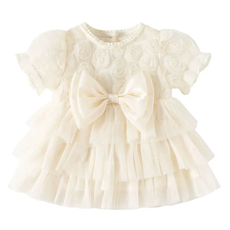 Vestido de verano manga corta para niña recién nacida con lazo