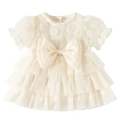 Vestido de verano manga corta para niña recién nacida con lazo