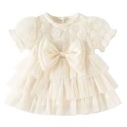 Vestido de verano manga corta para niña recién nacida con lazo