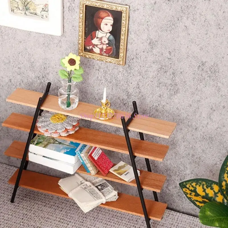 Estantería madera en miniatura R6FD 4 Capetas Estante pantalla 1/12 Accesorios casas muñecas - imagen 5