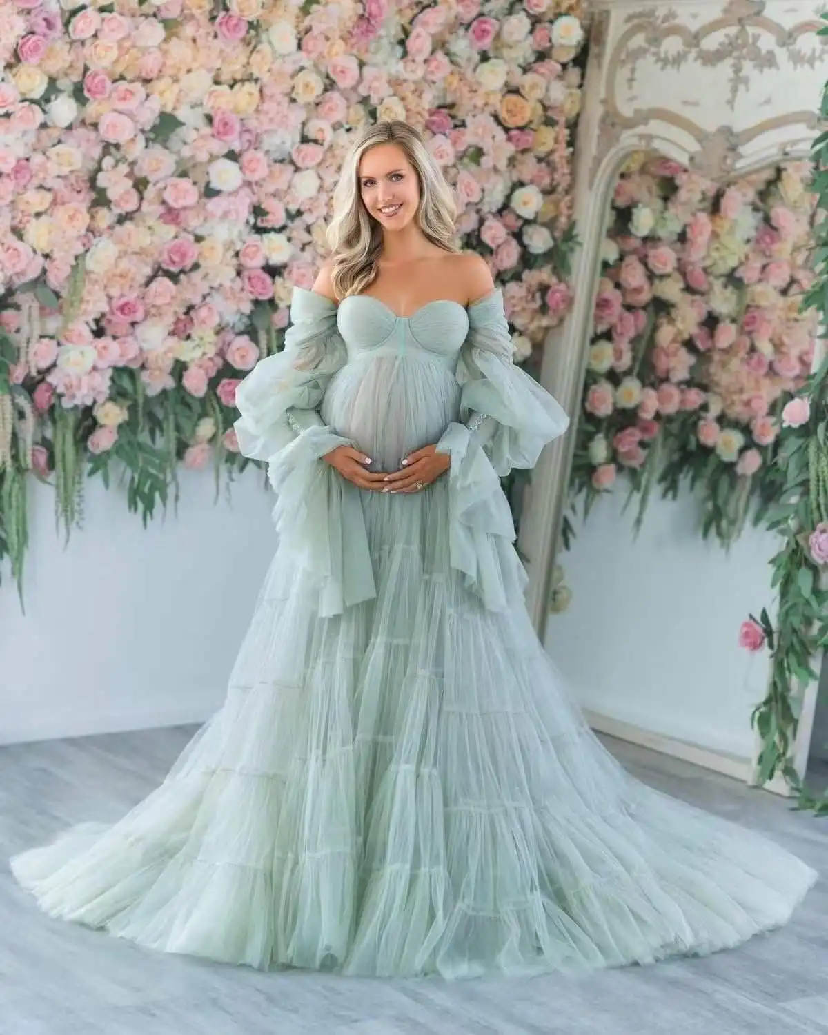 Vestido transparente largo para fotos de madre e hija