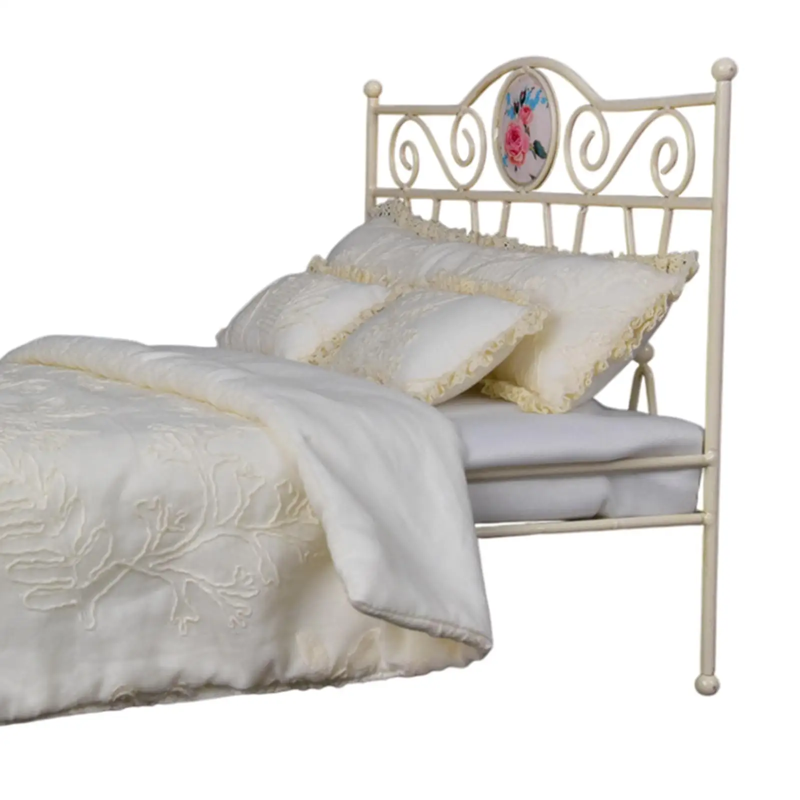 Cama de hierro para casa de muñecas, cama doble de simulación con colchón, muebles en miniatura para habitación, modelo DIY, diseño de escena de vida en casa, juego de rol, 1/6 - imagen 5