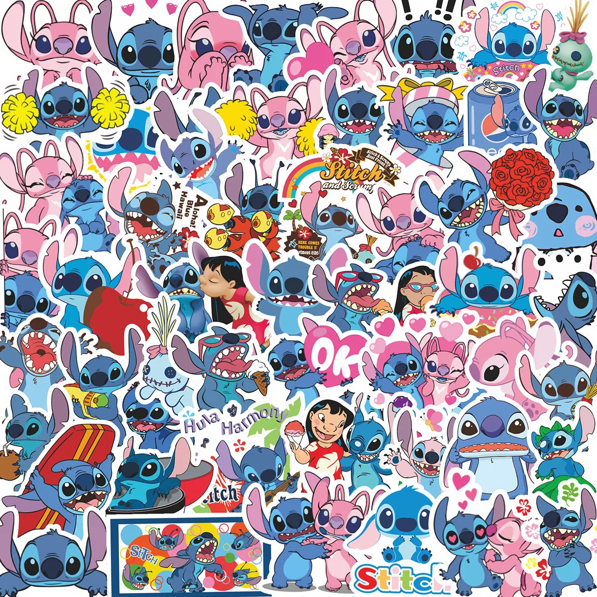 100 unids/set de pegatinas de dibujos animados de Lilo y Stitch, bricolaje, diario, portátil, equipaje, monopatín, pegatinas de grafiti, juguete clásico DIY para niños