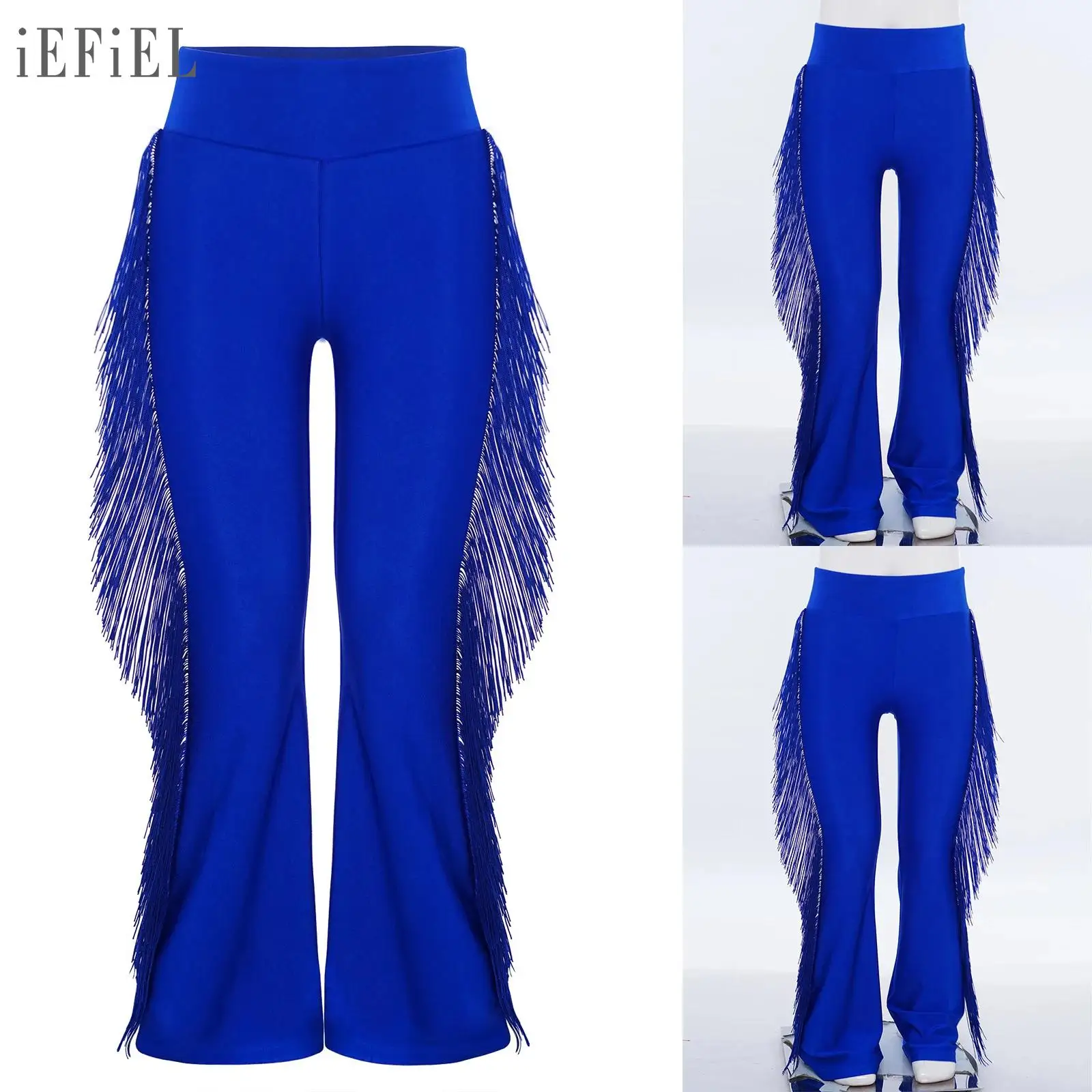 Pantalones de baile latino para niños, traje de baile de salón, cintura elástica, borlas, pantalones con parte inferior acampanada, Ropa de baile de Jazz y Ballet