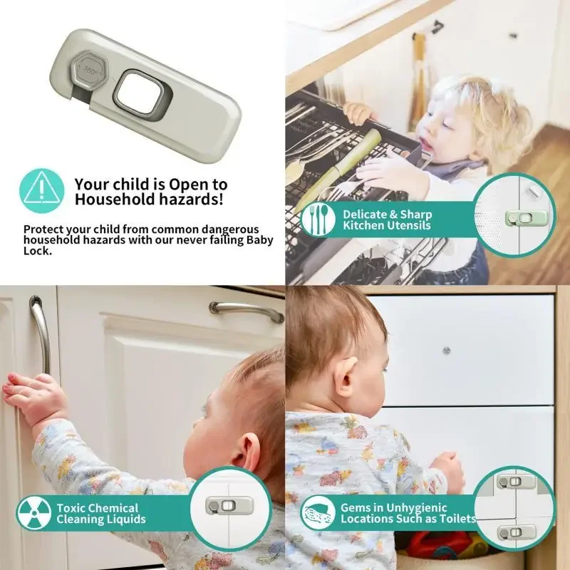 1/2 Uds. Cerradura de seguridad para gabinete para niños, cerraduras de puerta de cajón de mano antipellizco para bebés, protección de seguridad, hebilla de seguridad para refrigerador doméstico - imagen 3