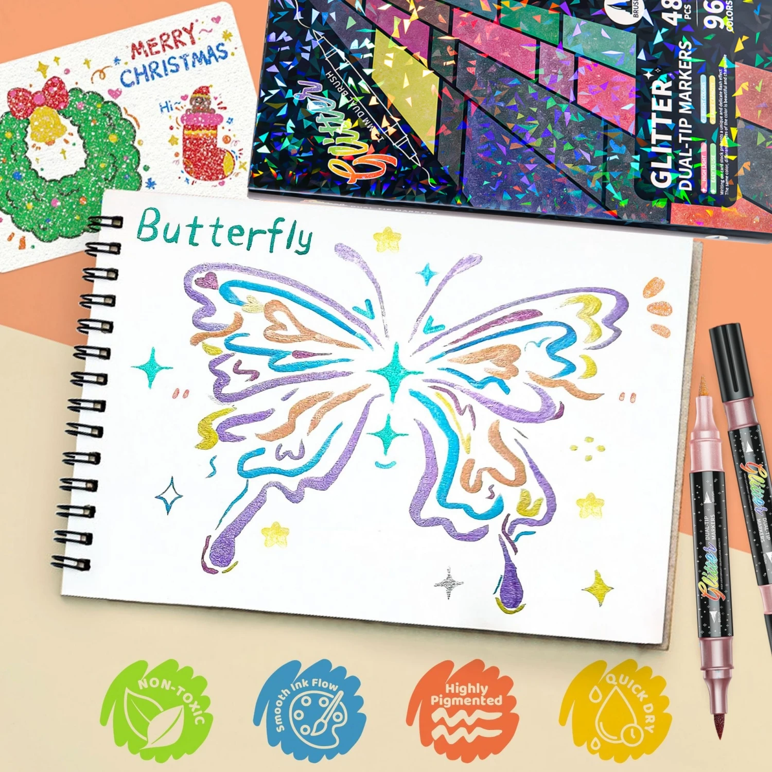 Marcadorespincel doble punta para niños – Tintas brillantes - imagen 5