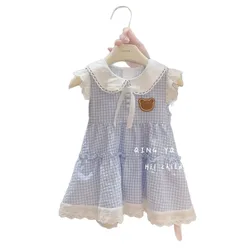 Somenie vestido a cuadros verano para niña con bordado oso