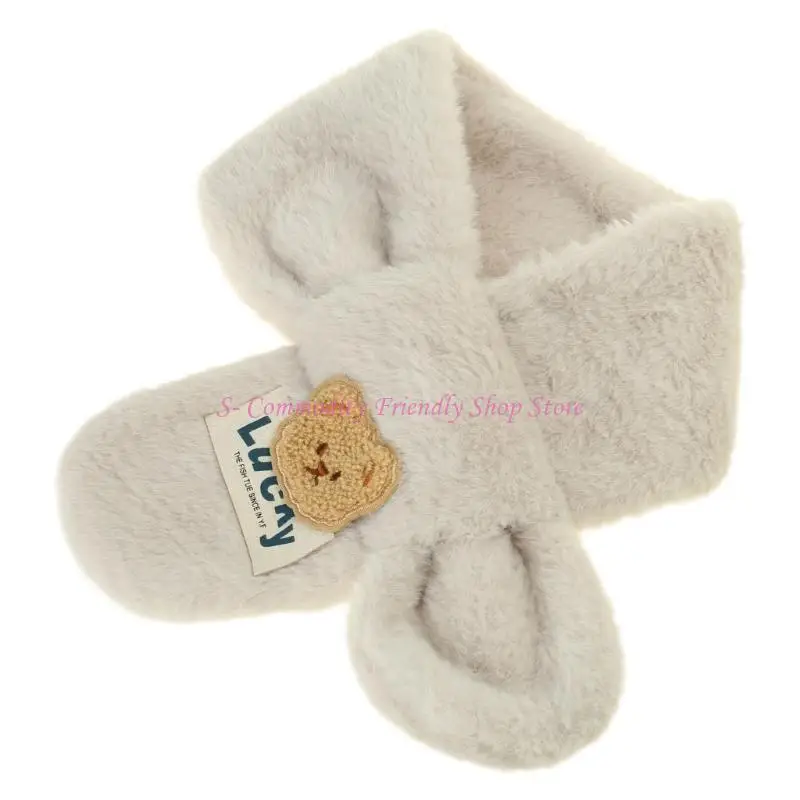 85AE Lovely Bear-pañuelo grueso para niños, bufanda cálida y cómoda, silenciador largo cruzado a prueba viento, ropa para - imagen 4
