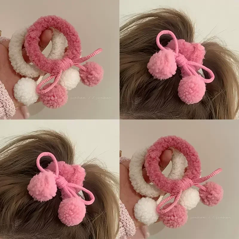 Lazos de cabello con pompones y flores - Kawaii niñas
