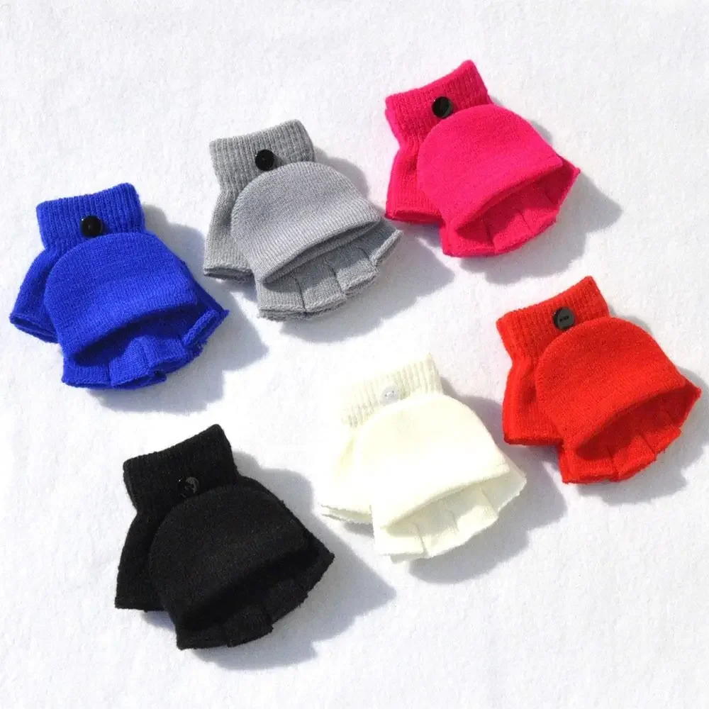 Guantes de punto gruesos para niños de 5 a 11 años, además de guantes cálidos de terciopelo para invierno, guantes sin dedos con dibujos animados abiertos para bebés y niños - imagen 2