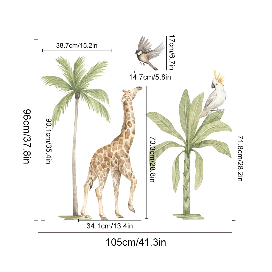 Pegatinas de pared guardería jirafa y animales africanos acuarela - imagen 2