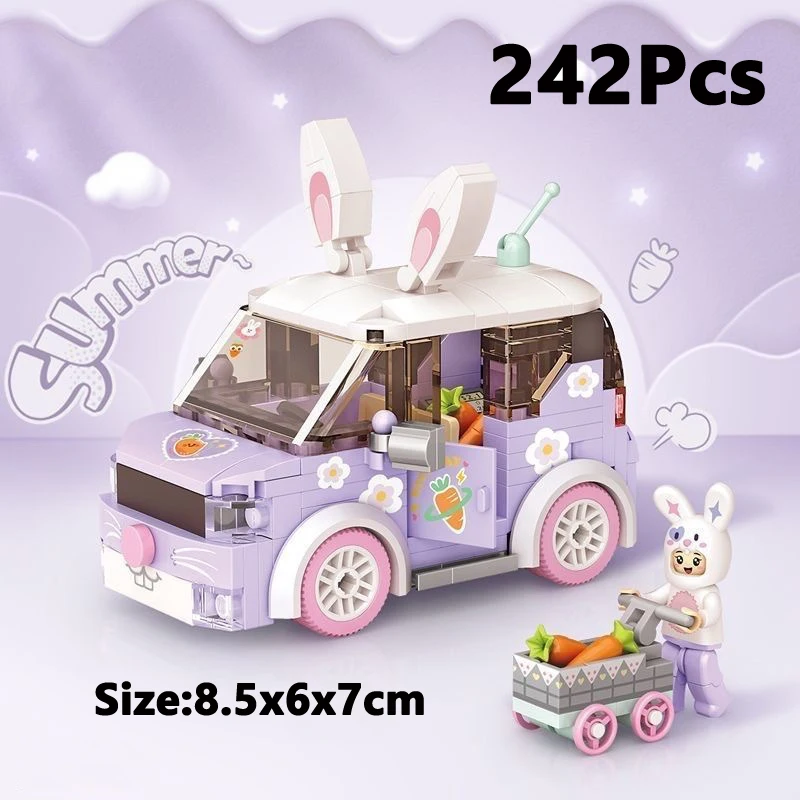 Mini bloques de la serie City Street View, conejo de dibujos animados, pato, camión de comida, tienda de frutas/helado, coche para montar, juguetes DIY, regalos para niños - imagen 2