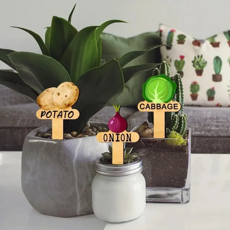 Etiquetas de madera con diseño floral para identificar plantas - imagen 3