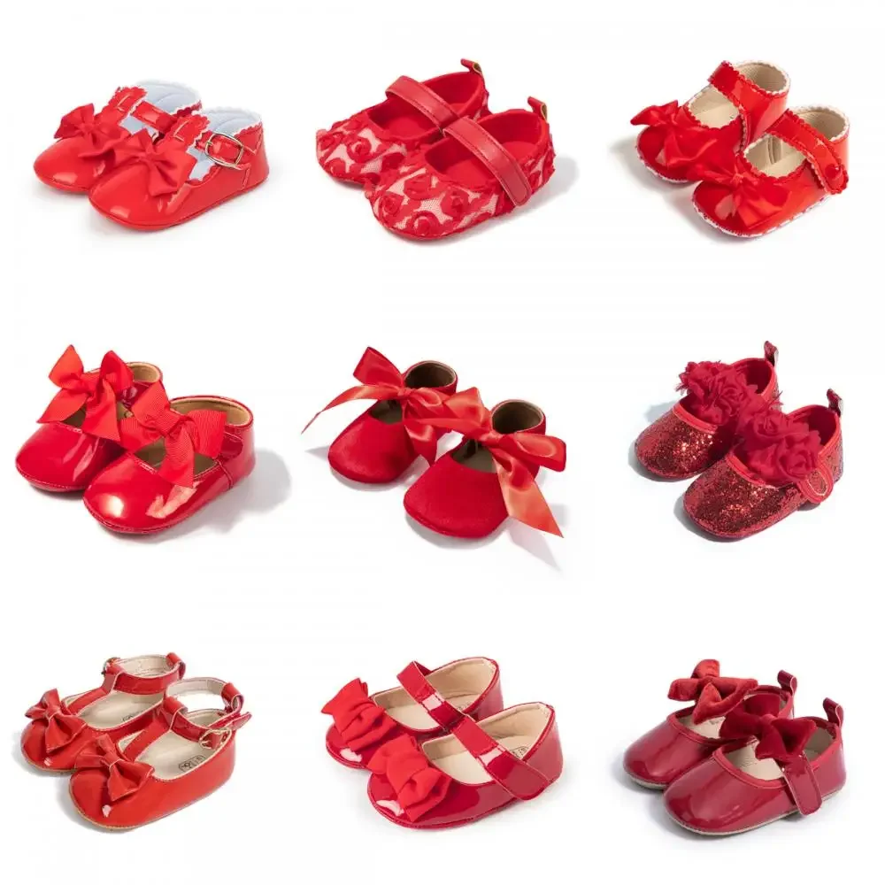Meckior, zapatos para niña, bonitos zapatos de cama antideslizantes de Estilo Princesa para bebé, zapatos rojos de Navidad para recién nacidos, zapatos para niños pequeños de Año Nuevo