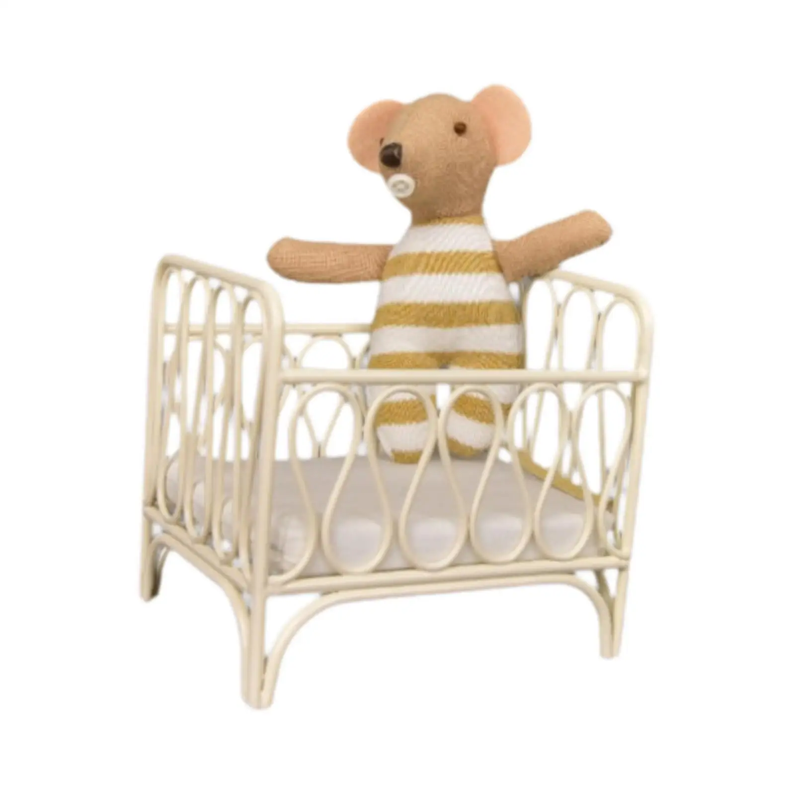1:12 Scale Dollhouse Bed Miniature Furniture Room DIY Accessory Tiny Crib Small Mice Doll for Role Play Gift Furnishings Decor