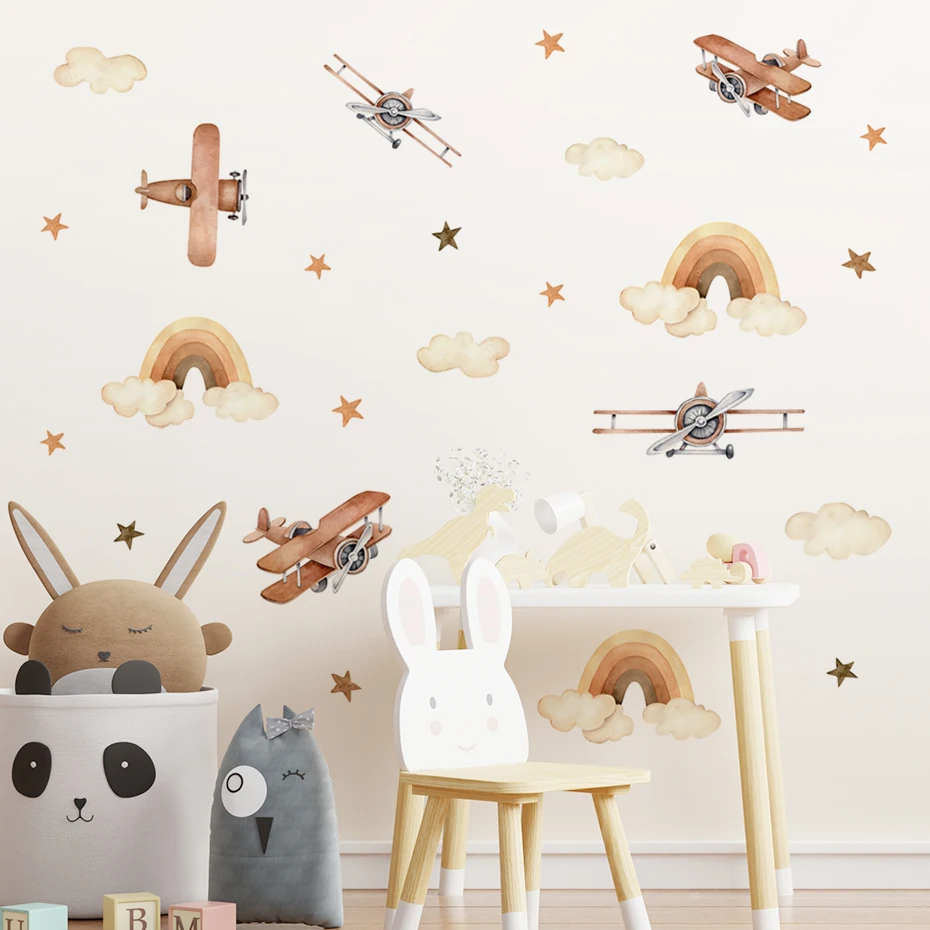 Pegatinas de pared boho para guardería – Avión, arcoíris y estrella - imagen 5