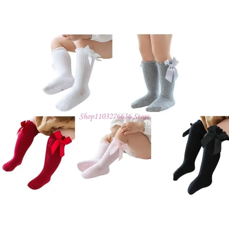 R6FD Baby Girls Knee High Socks Bow-Stitched Toddler Breathable Long Sock Cable Knit