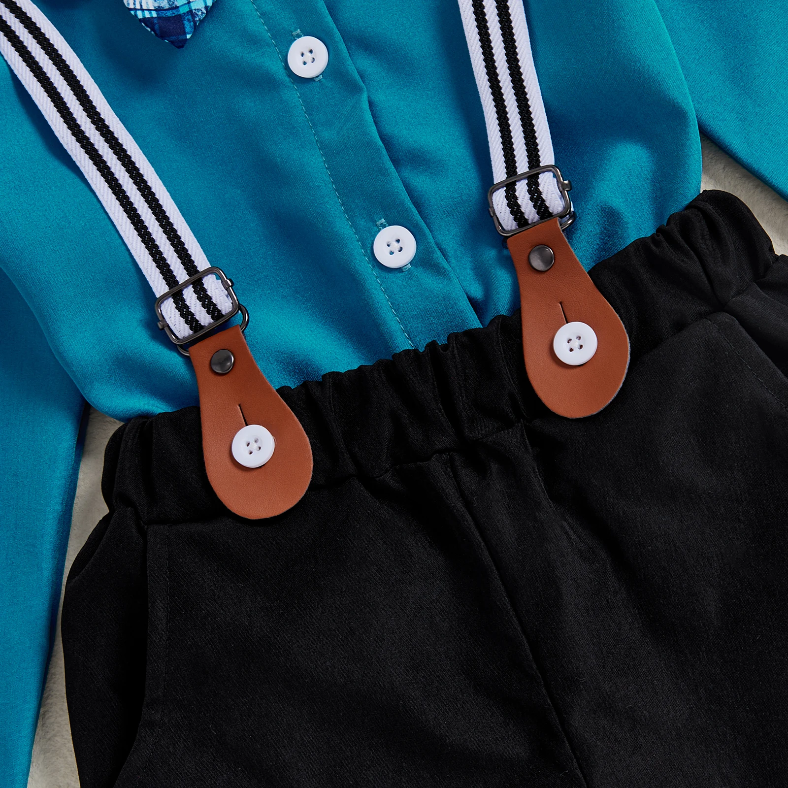 Conjunto formal de 2 piezas para niño pequeño, camisas con pajarita de manga larga y pantalones con tirantes - imagen 5