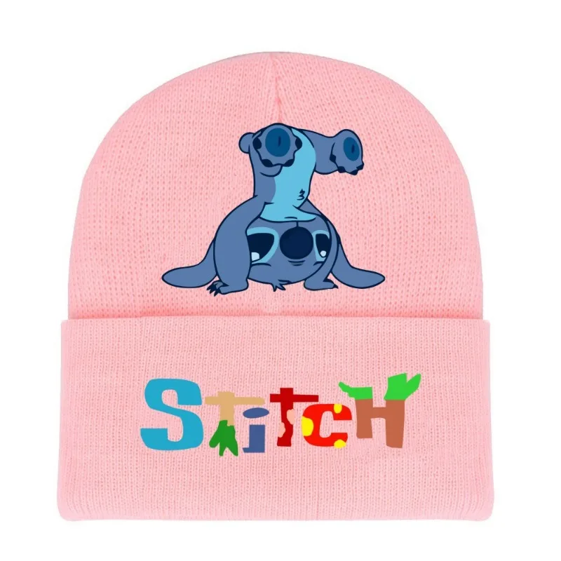 Gorro tejido de punto de Disney Stitch para invierno, gorros fríos cálidos para exteriores de Color sólido, gorro de punto bordado a la moda de Hip-Hop para niños y niñas - imagen 3
