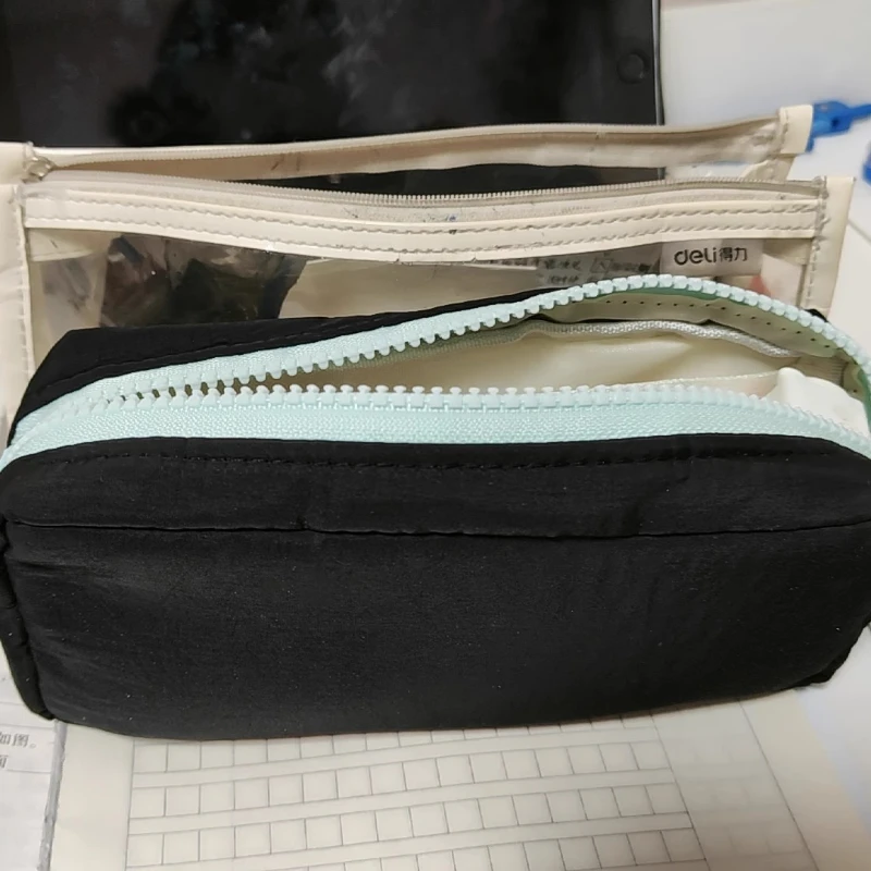Bolsa de papelería para estudiantes de gran capacidad, bolsa de lápices azul sal, bolsa de lápices de alta estética, organizador de almacenamiento para volver a la escuela - imagen 5