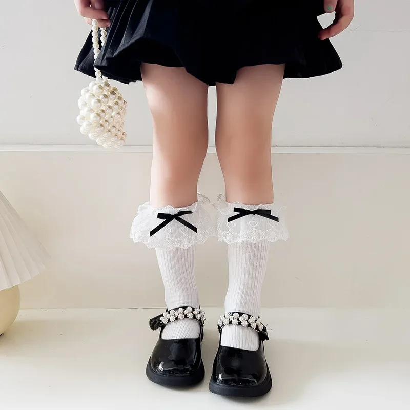 Calcetines algodón niña con lazo y volantes encaje – Primavera verano - imagen 3