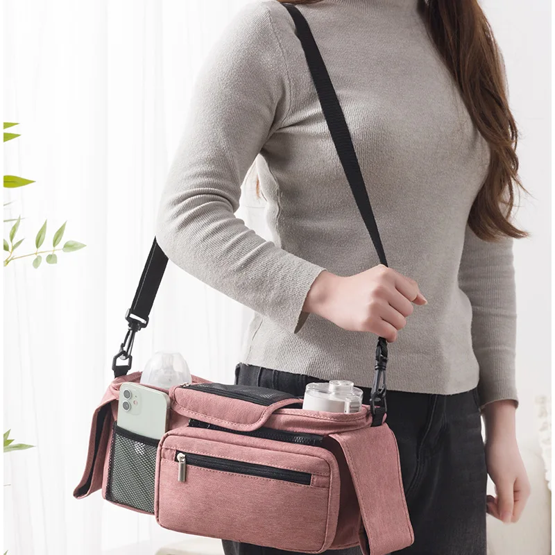 Almacenamiento de cochecito de bebé, bolsa colgante de viaje para bebé, bolso de hombro para mamá, portabotellas para teléfono, bolsa de pañales, accesorios para cochecito de bebé - imagen 3