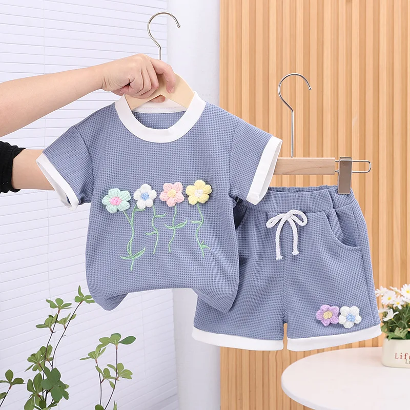 Nueva ropa de verano para bebés, traje para niños y niñas, camiseta de manga corta, pantalones cortos, 2 unids/set, ropa informal de moda infantil, chándales para niños - imagen 4