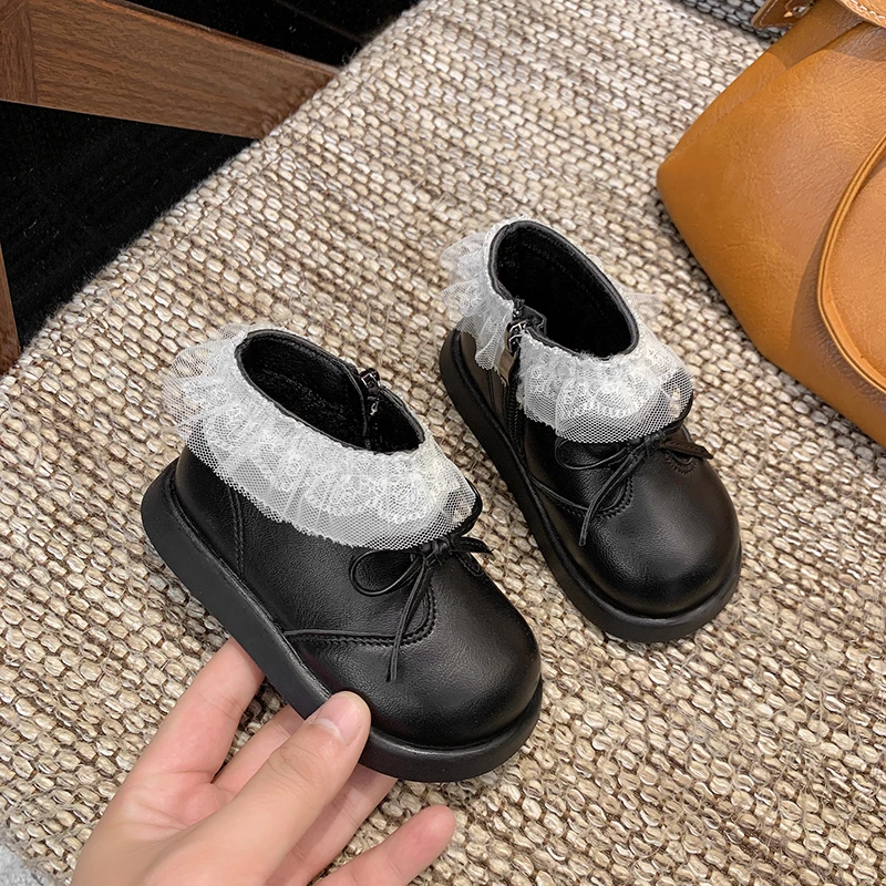 Zapatos de Otoño Invierno para niños, botas de nieve para niñas, a prueba de viento, impermeables, antideslizantes, suela suave, botas cálidas de felpa para niños, zapatos de princesa para bebés - imagen 2