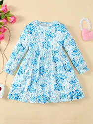 Vestido floral azul para niña – Acampanado manga larga otoño