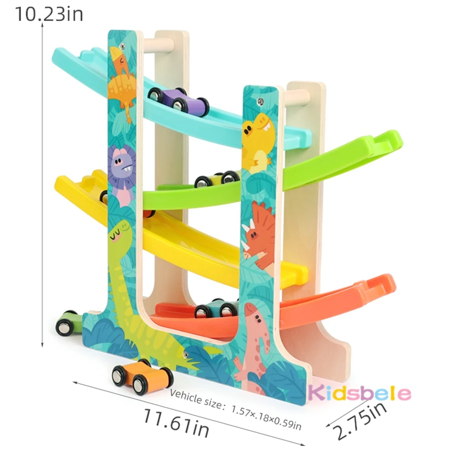Rampa de coches Montessori de madera con mini coches - imagen 2