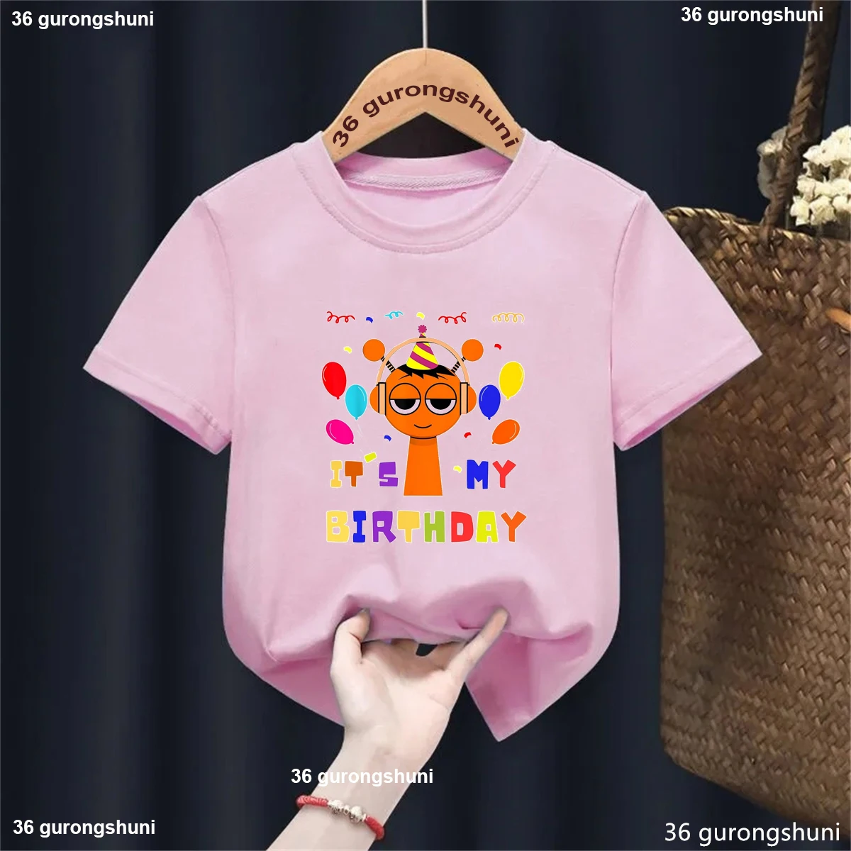 Es mi cumpleaños Sprunki camiseta con estampado con dibujo niñas/niños ropa divertida Kawaii para niños camiseta de fiesta de cumpleaños camiseta sólida - imagen 2