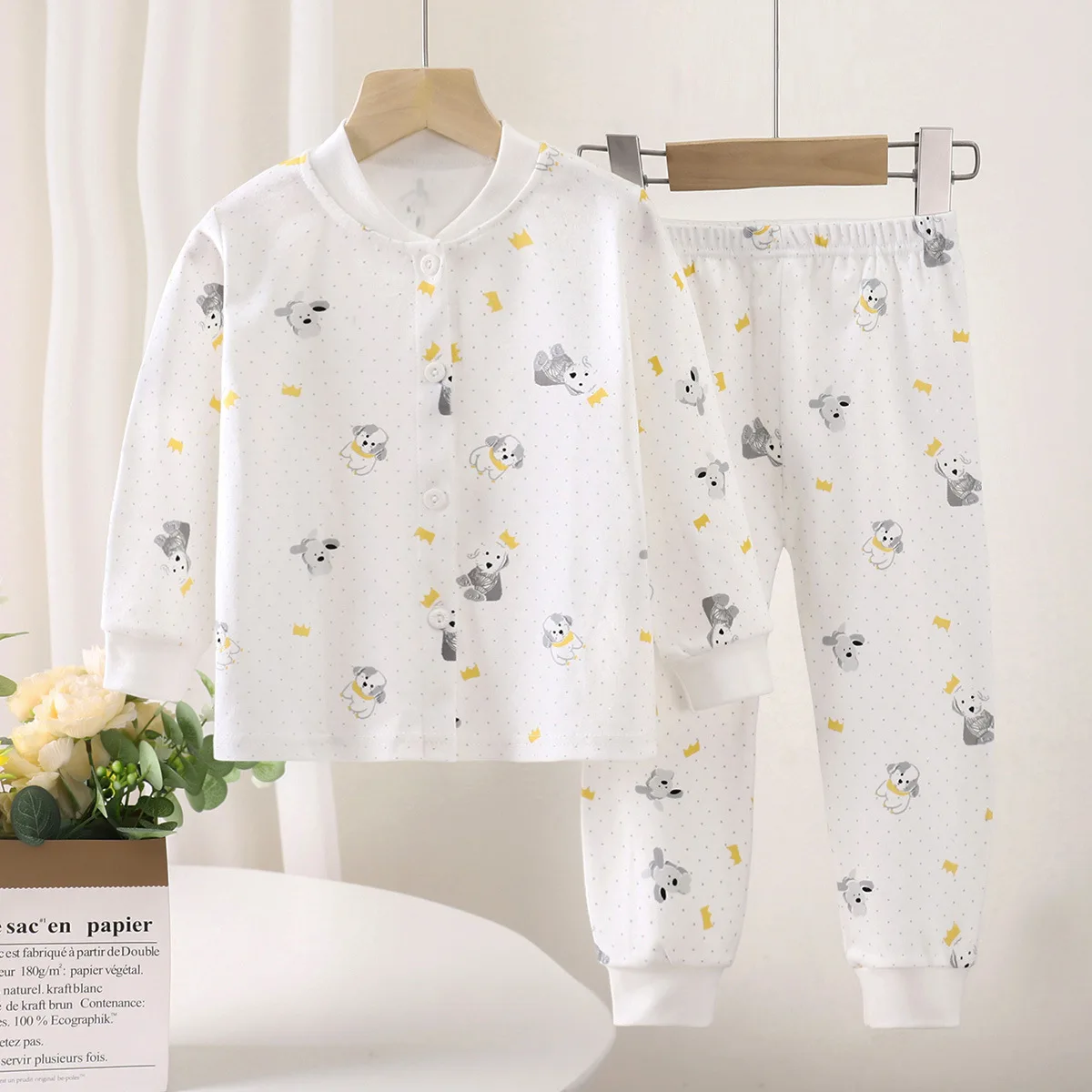 Traje para niños y niñas, ropa de algodón para bebés, ropa de dormir para niños, conjunto de pijamas de manga larga, Tops + Pantalones, ropa para el hogar - imagen 2
