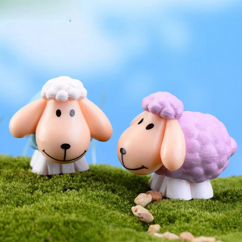 Figurita en miniatura de oveja, modelo de Animal de dibujos animados, jardín de hadas, artesanía de plástico, decoración de escritorio para pastel de coche y hogar, accesorios DIY, 2 uds. - imagen 4