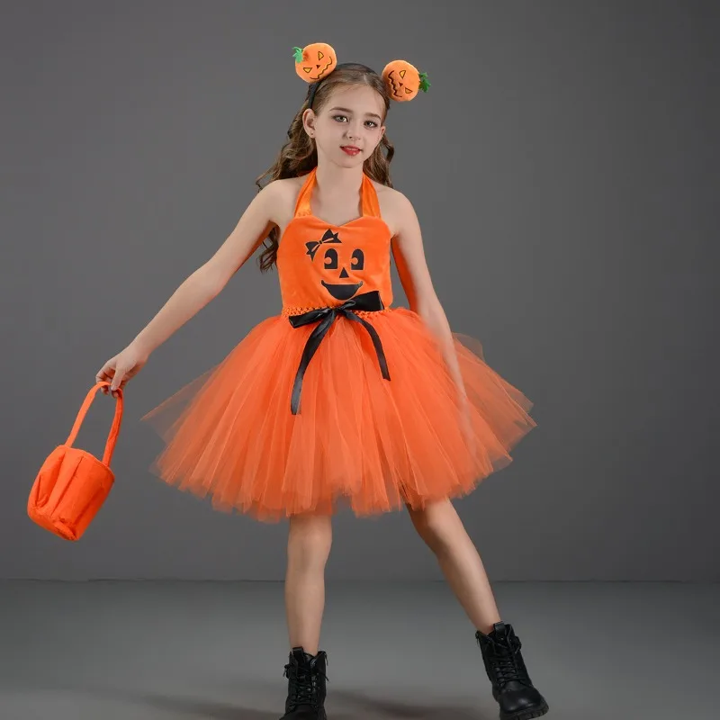 Vestidos de niña de Halloween, nueva moda, vestido sencillo para niña, vestido de fiesta elegante clásico Retro, Cosplay de calabaza, conjuntos animados lindos para niños - imagen 2