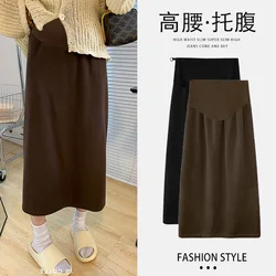 9033 #   Otoño Casual suelto recto faldas de maternidad de lana cintura elástica pantalones del vientre ropa para mujeres embarazadas embarazo