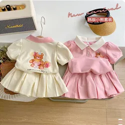 Conjunto niña verano top manga corta con solapa y falda ligera