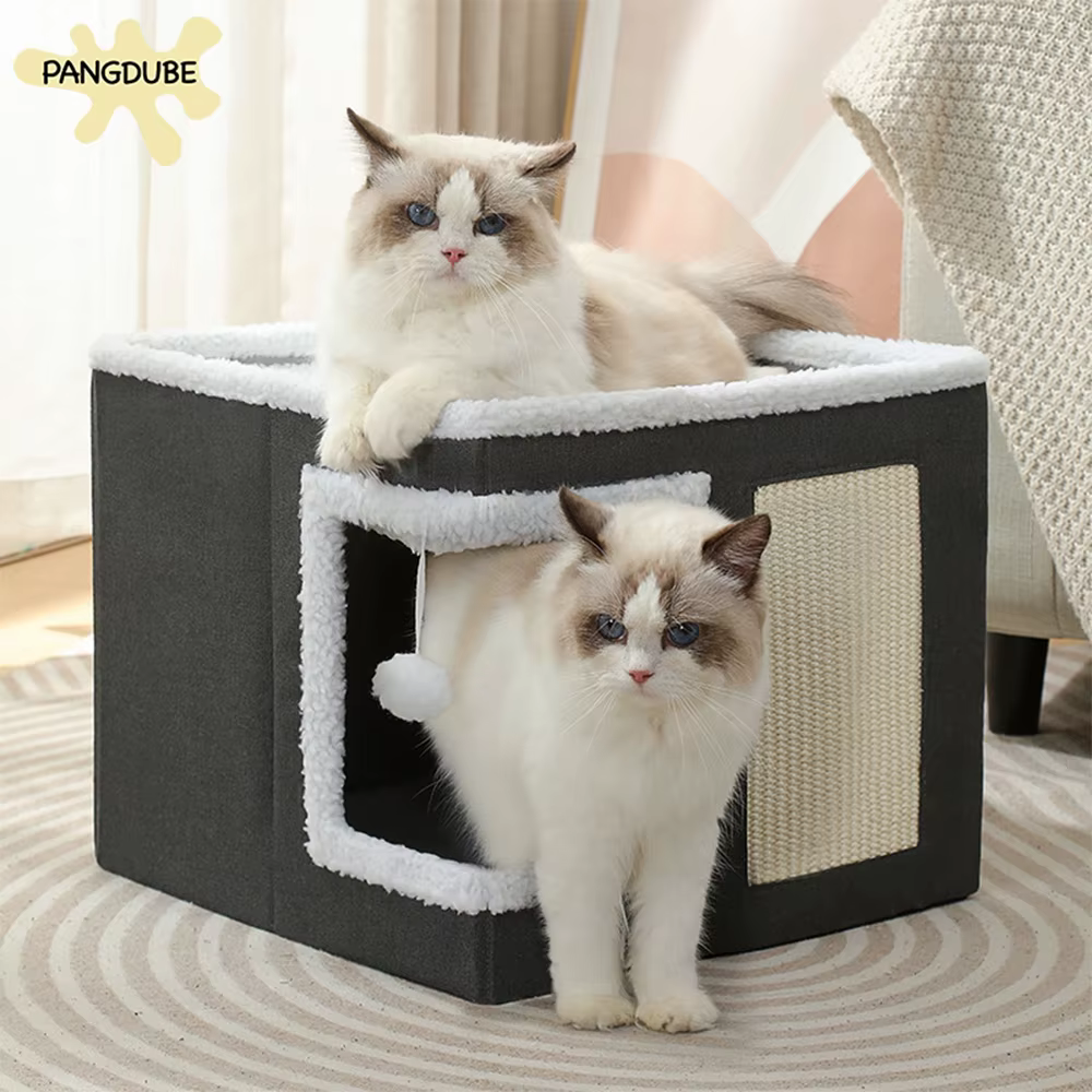 PANGDUBE Casa plegable para gatos – Cueva cúbica con rascador
