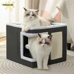 PANGDUBE Casa plegable para gatos – Cueva cúbica con rascador