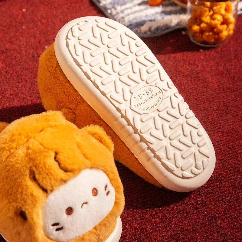 Bonitas zapatillas mullidas Taiyaki para mujeres y hombres, zapatos de casa de invierno, antideslizantes, cálidas, de piel sintética, divertidos amantes de los dibujos animados, toboganes para el suelo del hogar - imagen 5