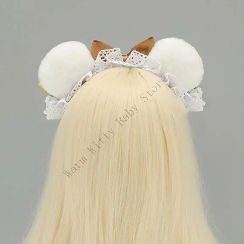 Diadema con orejas de oso de peluche para niños, cinta con lazo, decoración de encaje, diadema para Cosplay para niñas, accesorios para el cabello para fotografía y fiesta - imagen 4