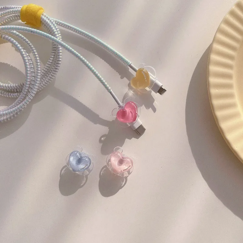 Enrollador para Protector de Cable de carga para niñas, protector de cargador de flores, cubierta Universal para Cable de carga de teléfono - imagen 3