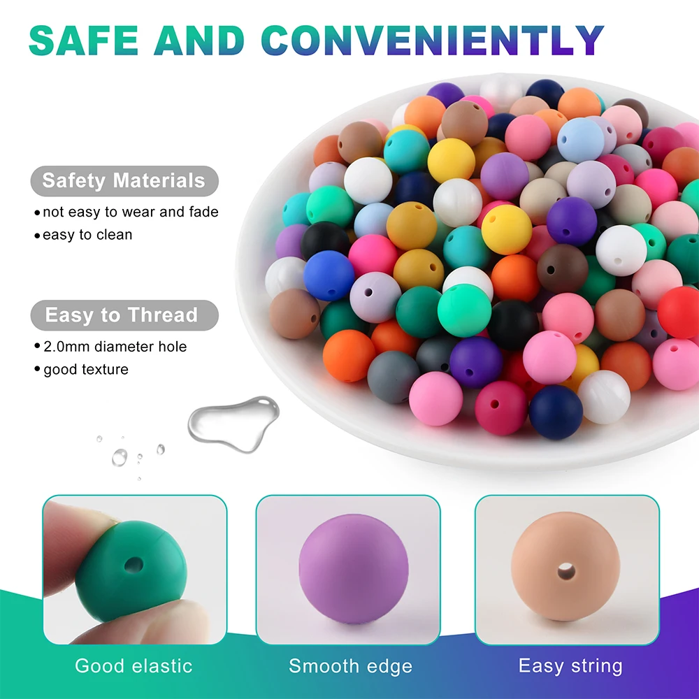 Kovict 50 Uds 9/12/15MM cuentas de silicona cuentas redondas sueltas para fabricación de joyería DIY pulsera collar llavero accesorios hechos a mano - imagen 5