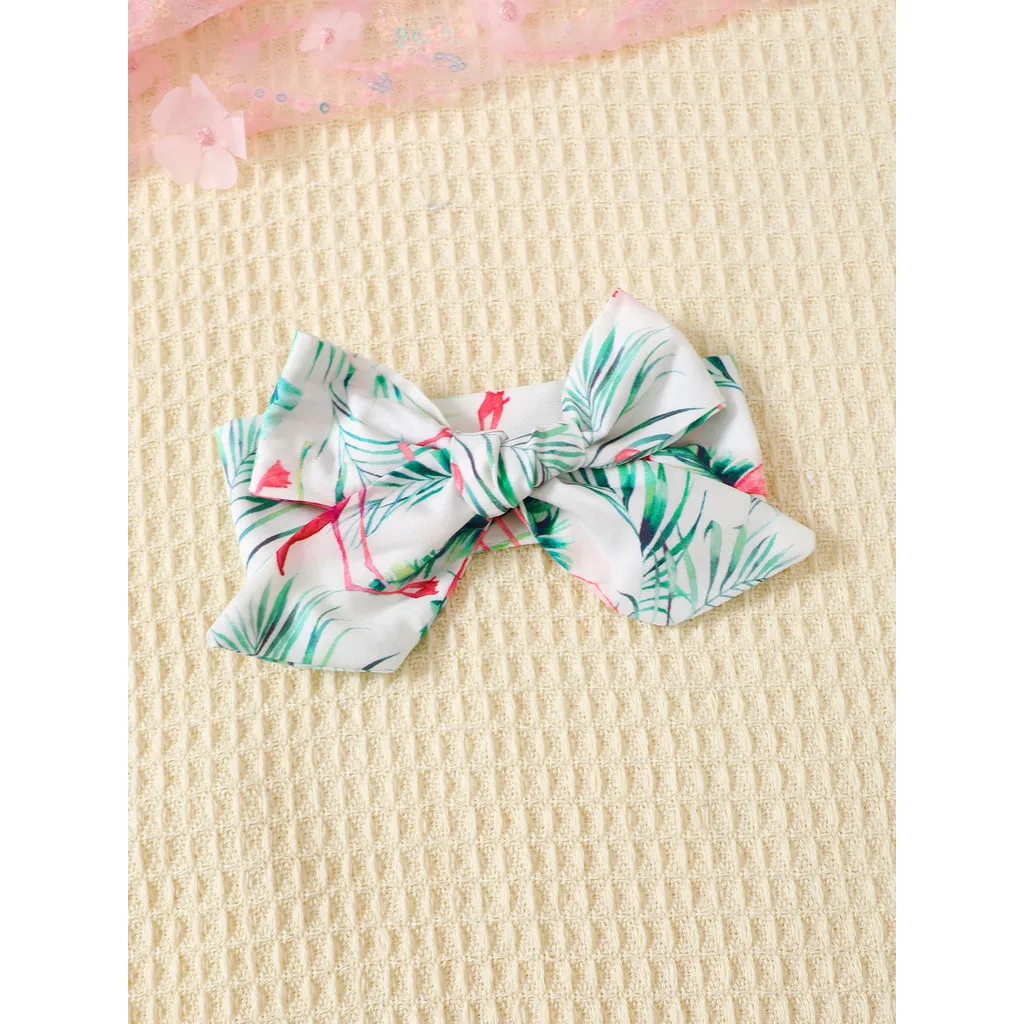Vestido de verano para niña pequeña, 2 uds., manga corta, estampado de flamenco con lazo, diadema, ropa diaria para niña de 0 a 3 años - imagen 3