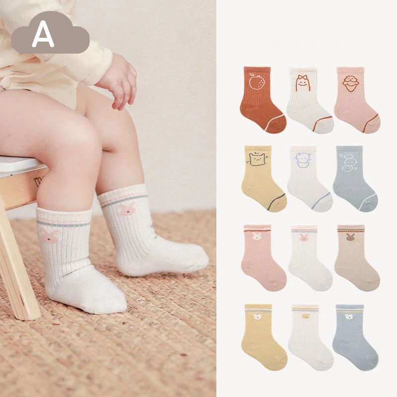 3 par/set nuevo otoño calcetines medios para bebé recién nacido niño lindo calcetín elástico de dibujos animados para niños niñas calcetines suaves sin hueso 0-5Y